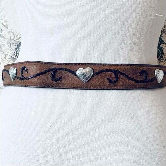 Vintage Tony Lama Western Cowboy Concho Brown Belt Metal 28” Medium - Picture 2 of 6